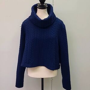 KSL Size XXL Navy Blue Cropped Turtleneck Sweater